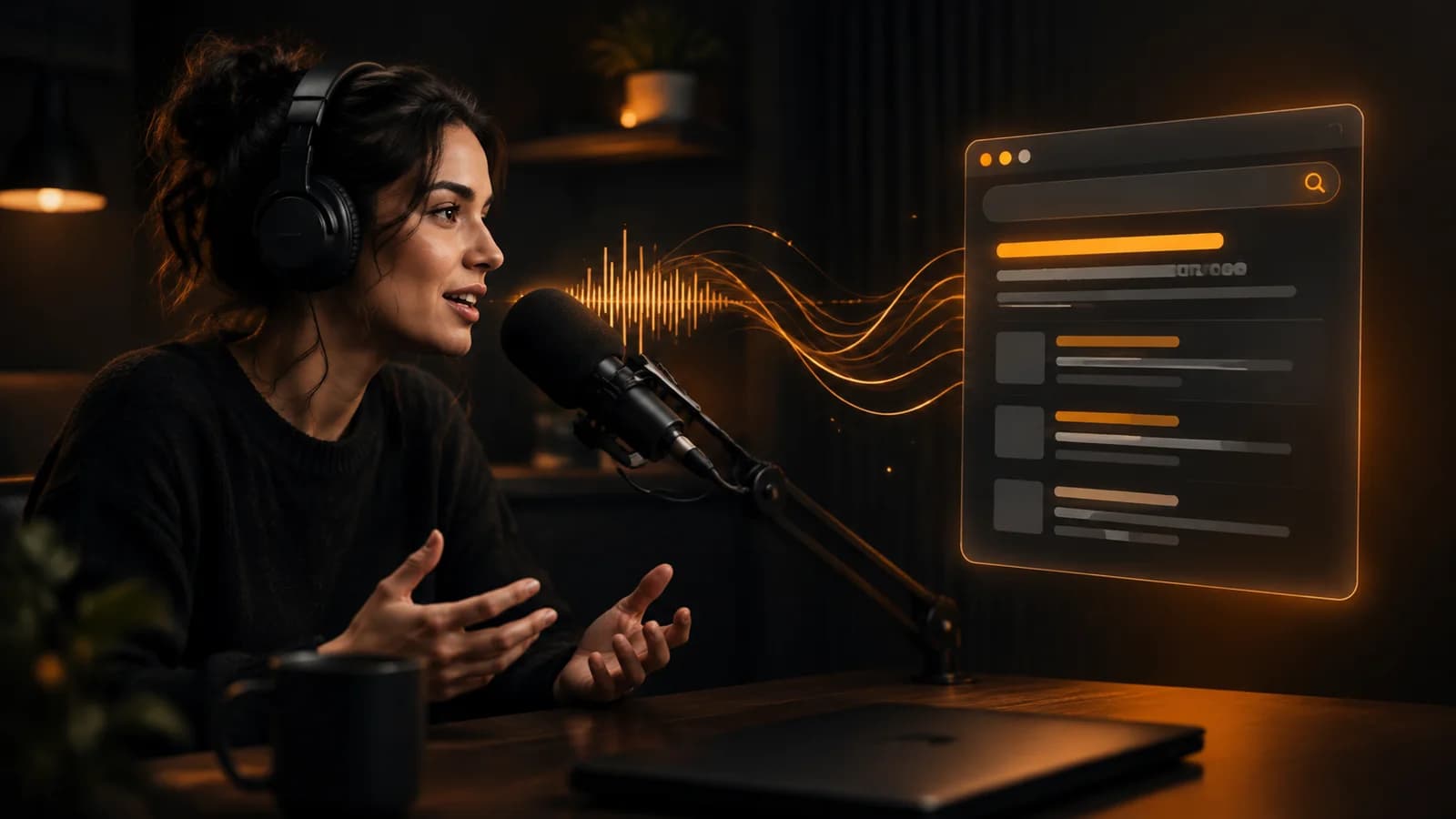 A podcaster's voice turning into text that search can find